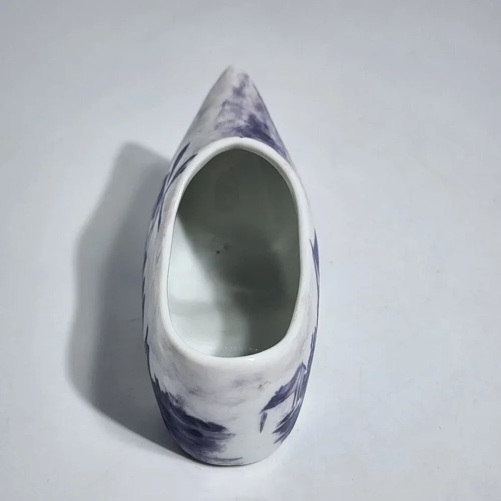 Dutch Ceramic Clog Shoe Figurine Hand Painted Blue & White Windmill